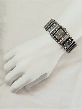 Vintage Gunmetal Hematite Jewel Slats Bangle Watch